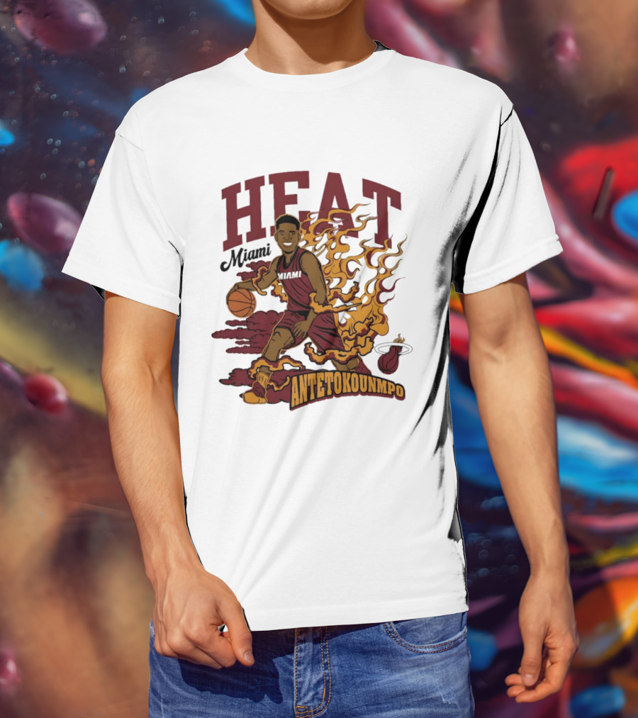 Miami Heat Antetokounmpo Basketball Flame Comic T-Shirt