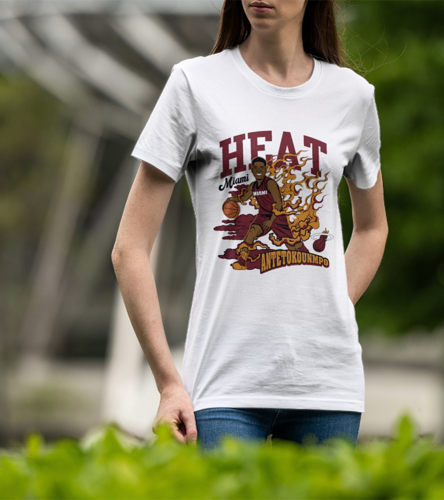 Miami Heat Antetokounmpo Basketball Flame Comic T-Shirt
