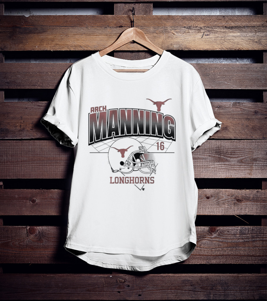 Texas Longhorns Arch Manning 16 Football Helmet Grid T-Shirt