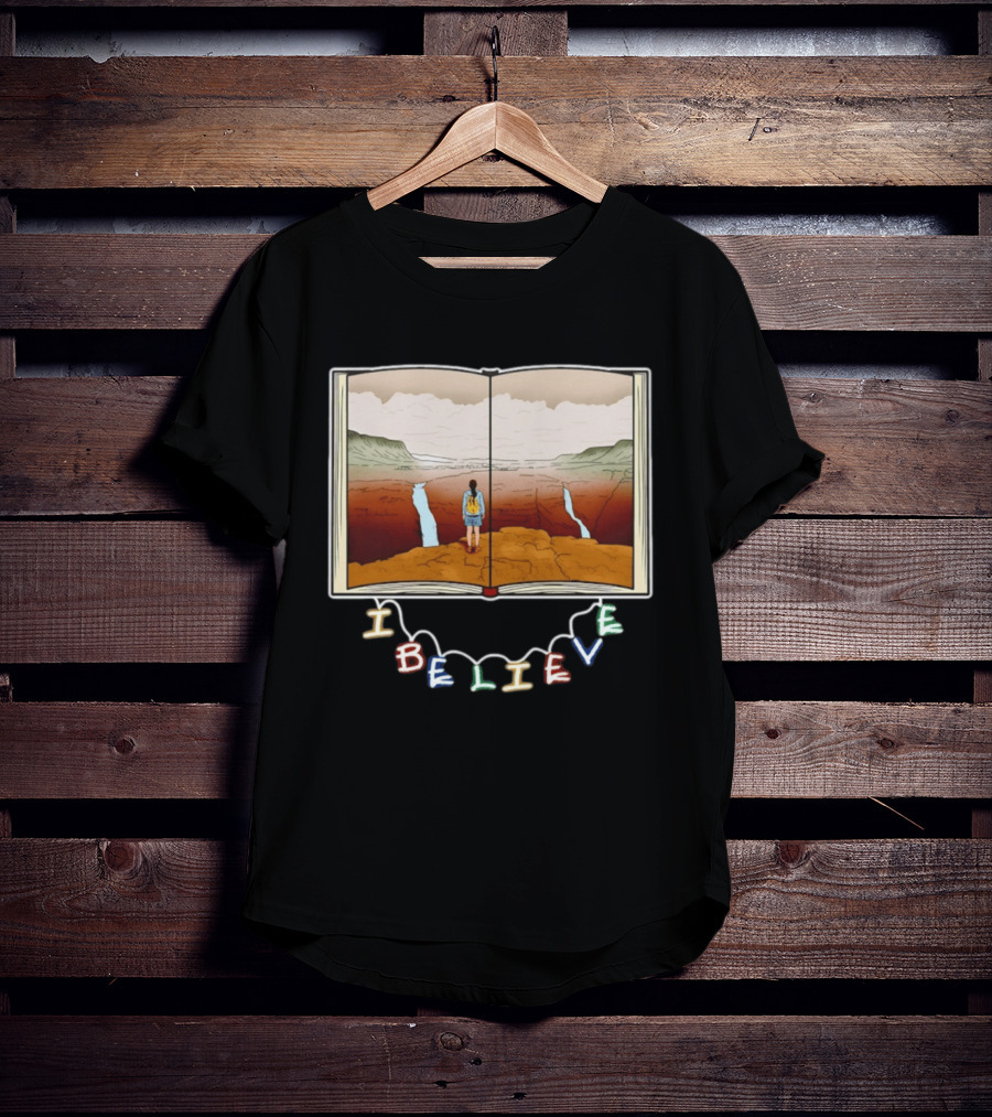 I Believe Open Book Landscape Journey Adventure T-Shirt