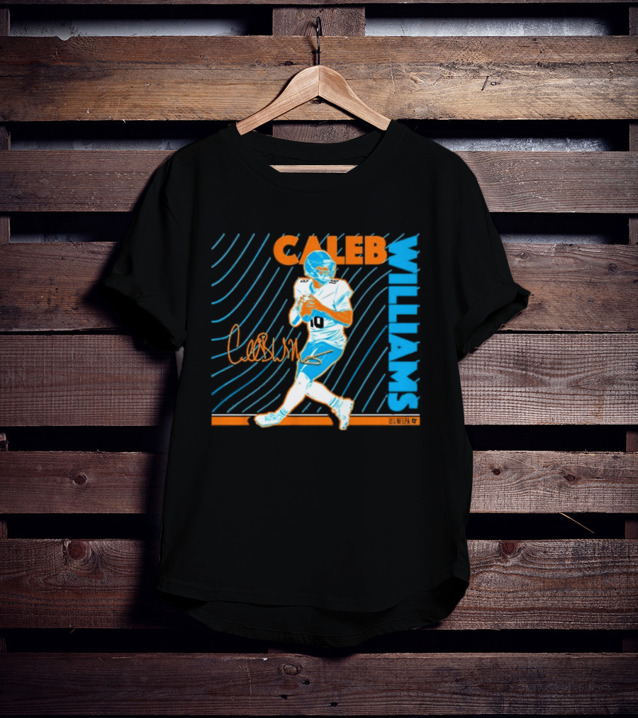 Caleb Williams Neon Nights Football Pose With Signature T-Shirt