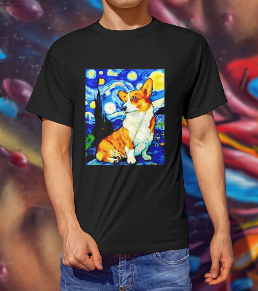 Corgi The Starry Night Vincent Van Gogh Dog Art Collaboration T-Shirt