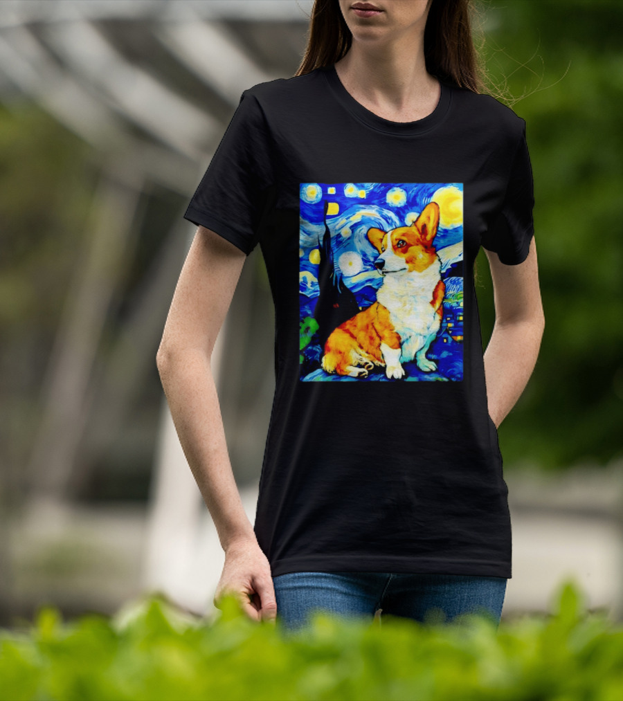 Corgi The Starry Night Vincent Van Gogh Dog Art Collaboration T-Shirt
