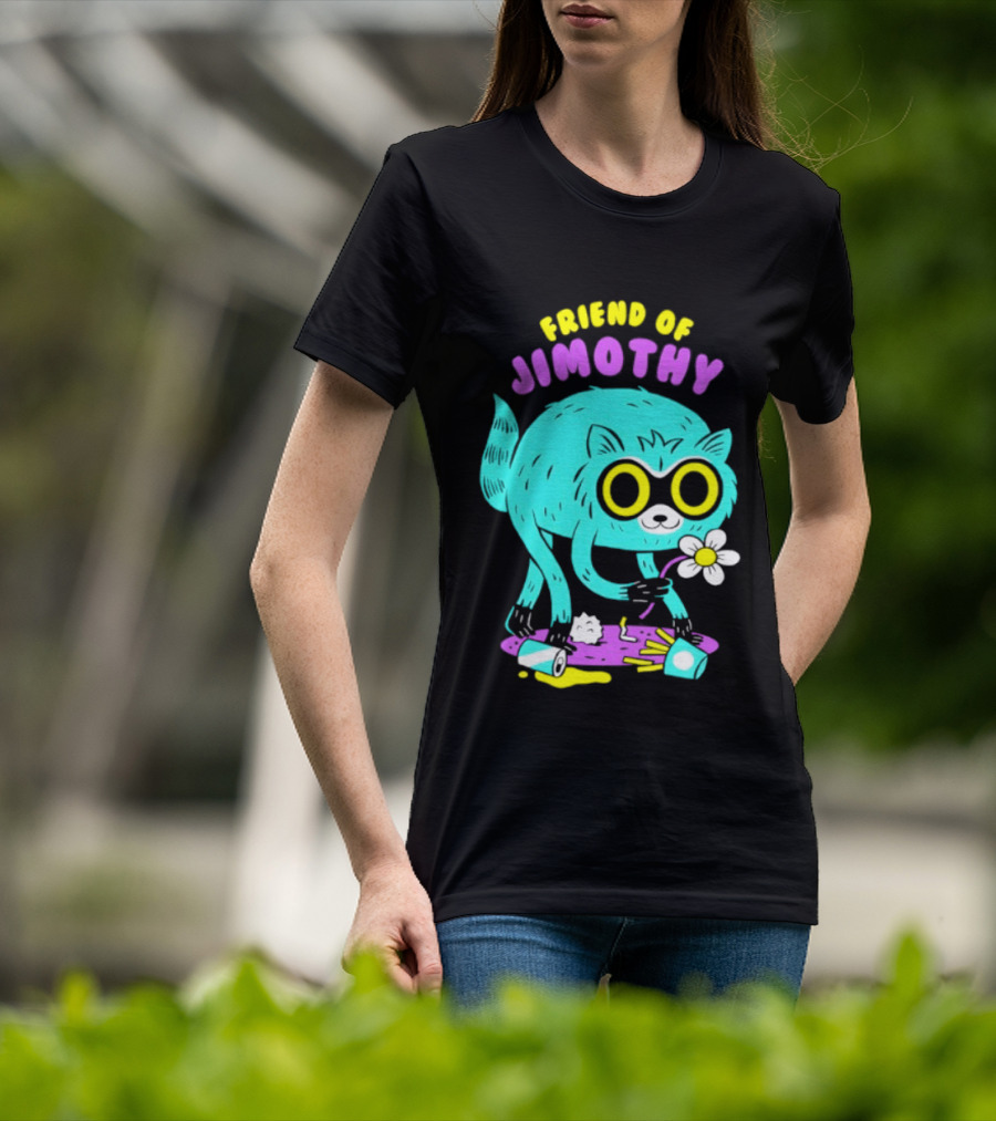 Friend Of Jimothy Raccoon Holding Flower Cute Cartoon T-Shirt