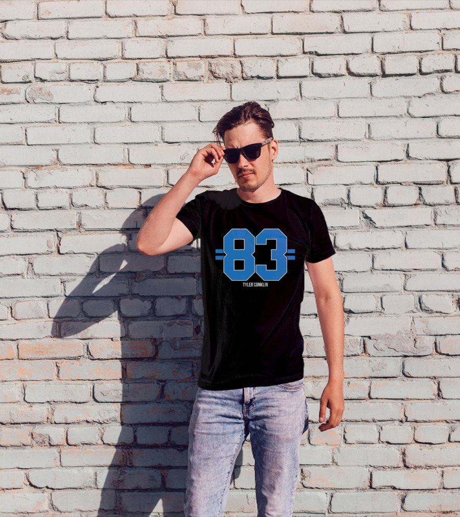 Tyler Conklin 83 Blue Stripe Detroit Lions Number T-Shirt