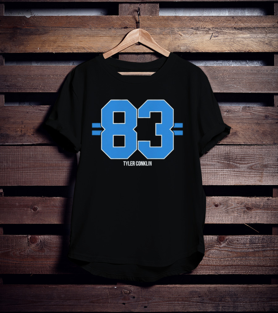 Tyler Conklin 83 Blue Stripe Detroit Lions Number T-Shirt