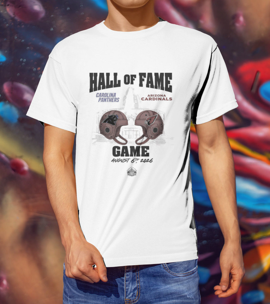 Carolina Panthers Arizona Cardinals 2026 Hall Of Fame Dueling Helmets NFL Matchup T-Shirt