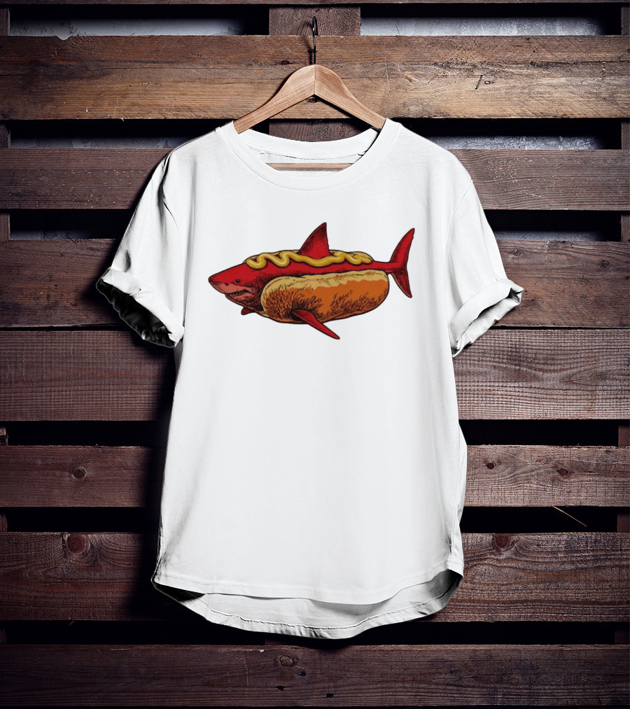 Shark Hot Dog Mustard Mashup Humor T-Shirt