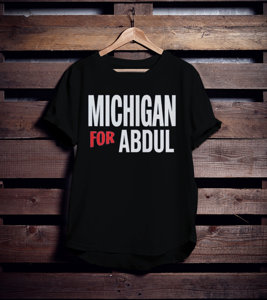 Michigan For Abdul Text Bold Red And White T-Shirt