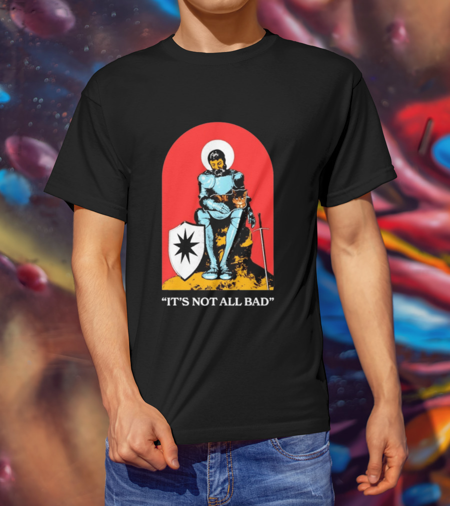 Knight With Armor And Cat Companion On Red T-Shirt