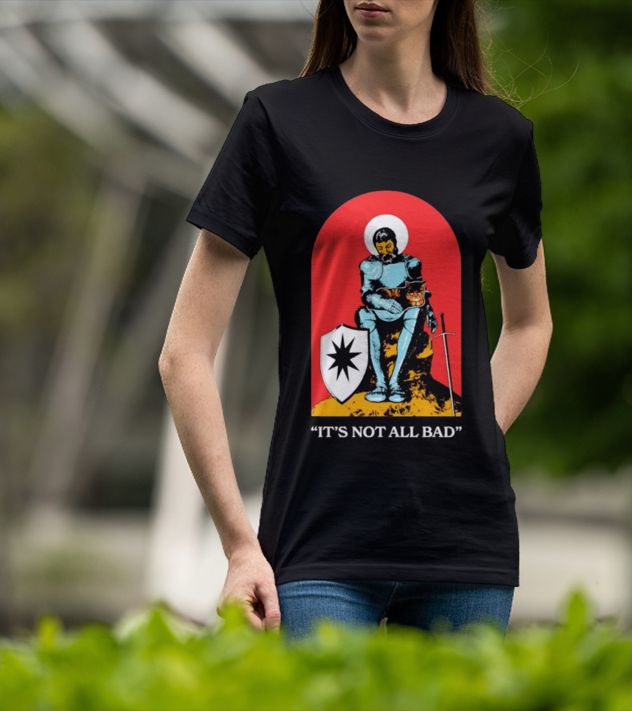 Knight With Armor And Cat Companion On Red T-Shirt