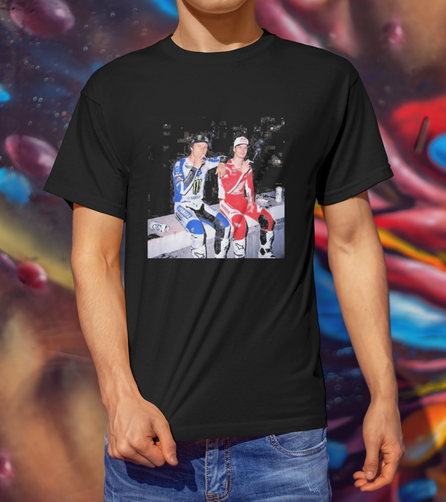 Valentino Rossi Casey Stoner Yamaha Honda Monster Red Bull Racing Motogp Smoking T-Shirt
