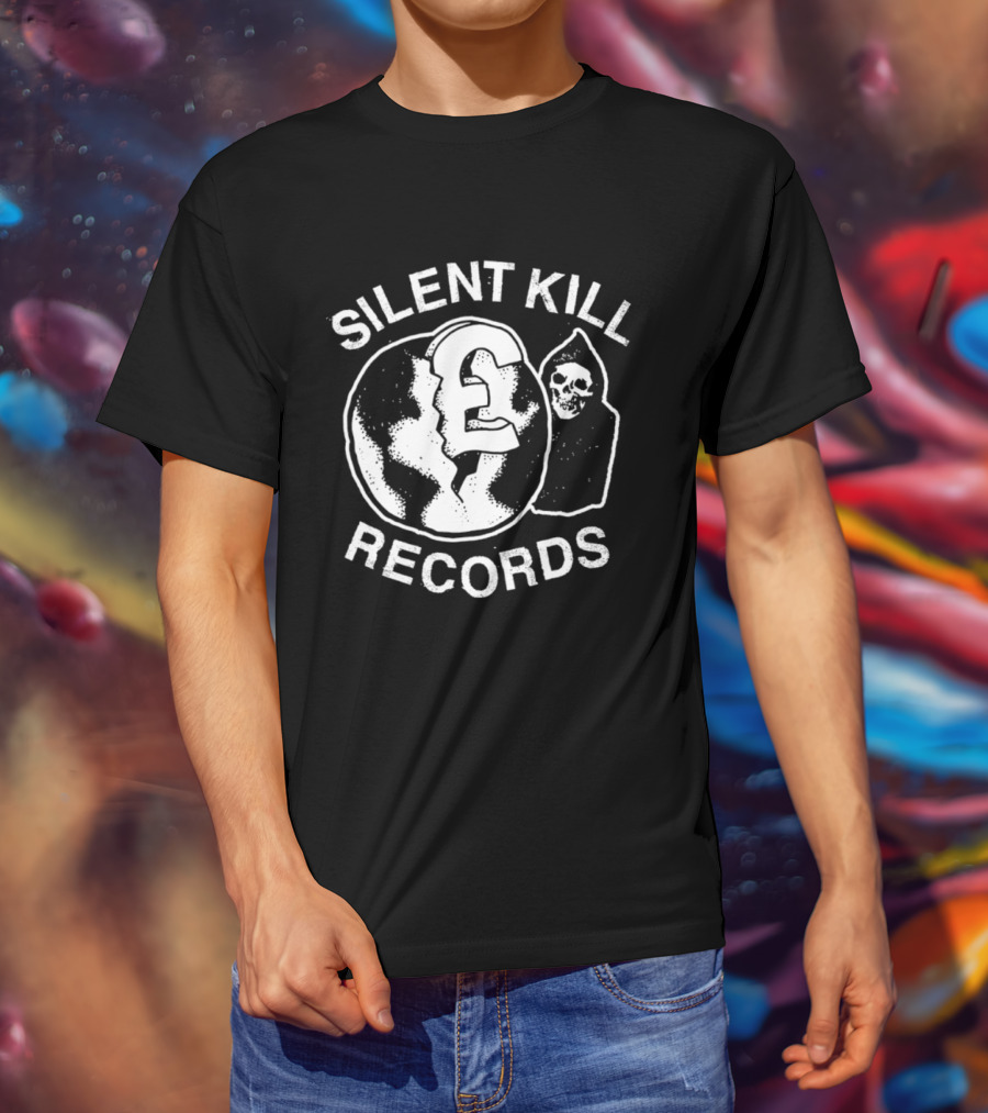 Silent Kill Records Skull Punk Logo Earth T-Shirt