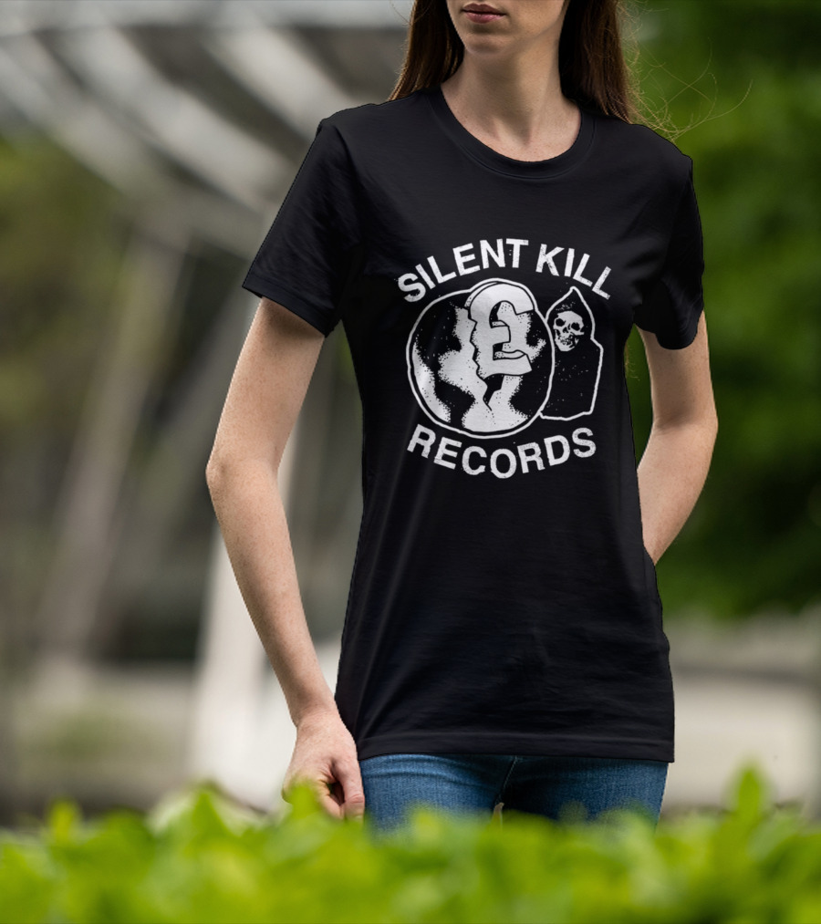 Silent Kill Records Skull Punk Logo Earth T-Shirt