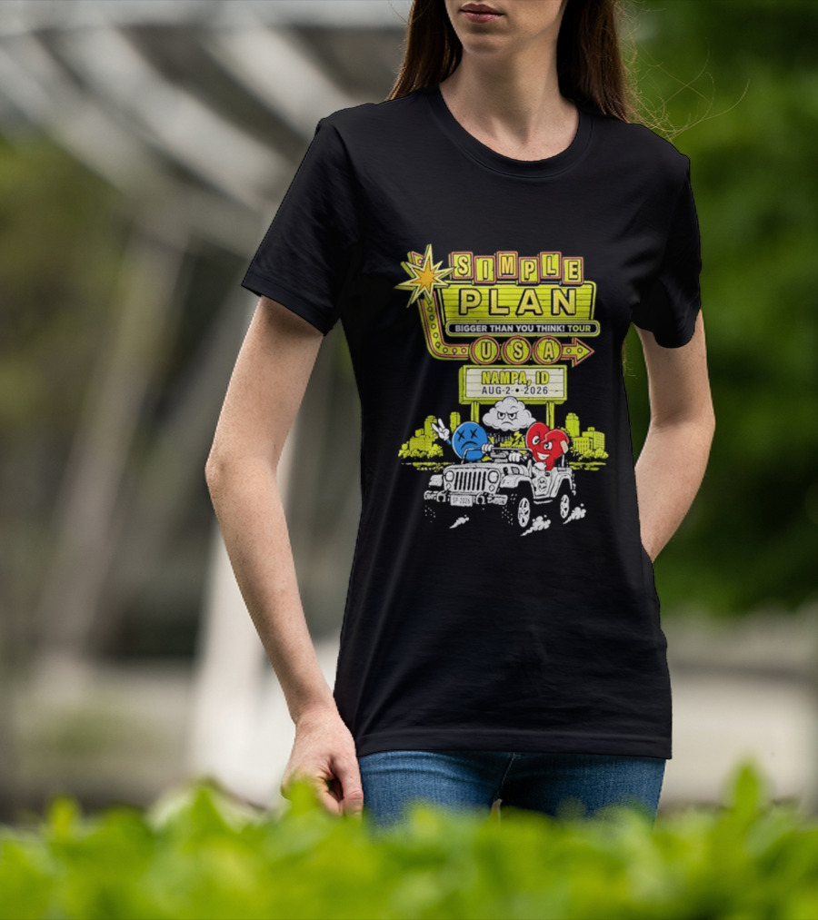 Simple Plan Bigger Than You Think Tour Nampa ID USA August 2 2026 T-Shirt