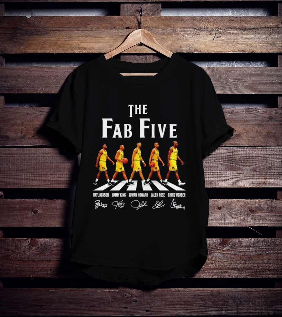 Michigan Wolverines Fab Five Ray Jackson Jimmy King Juwan Howard Jalen Rose Chris Webber Signatures T-Shirt