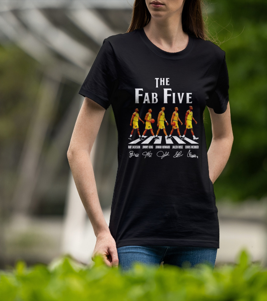 Michigan Wolverines Fab Five Ray Jackson Jimmy King Juwan Howard Jalen Rose Chris Webber Signatures T-Shirt