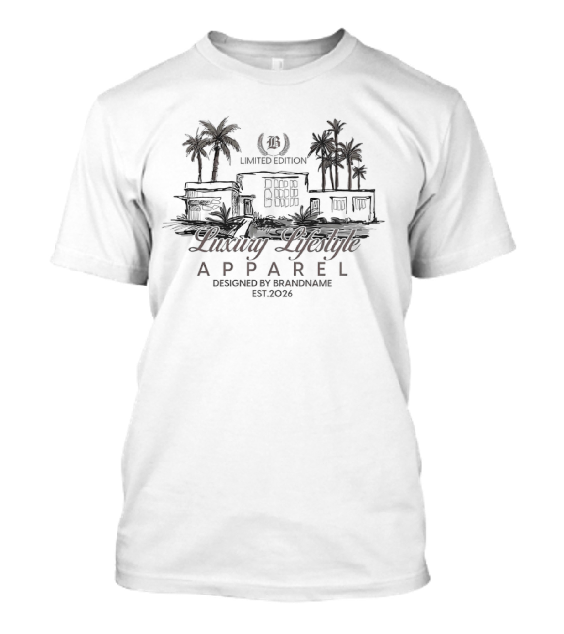 Luxury Lifestyle Apparel Limited Edition Brandname Est 2026 Palm Trees T-Shirt