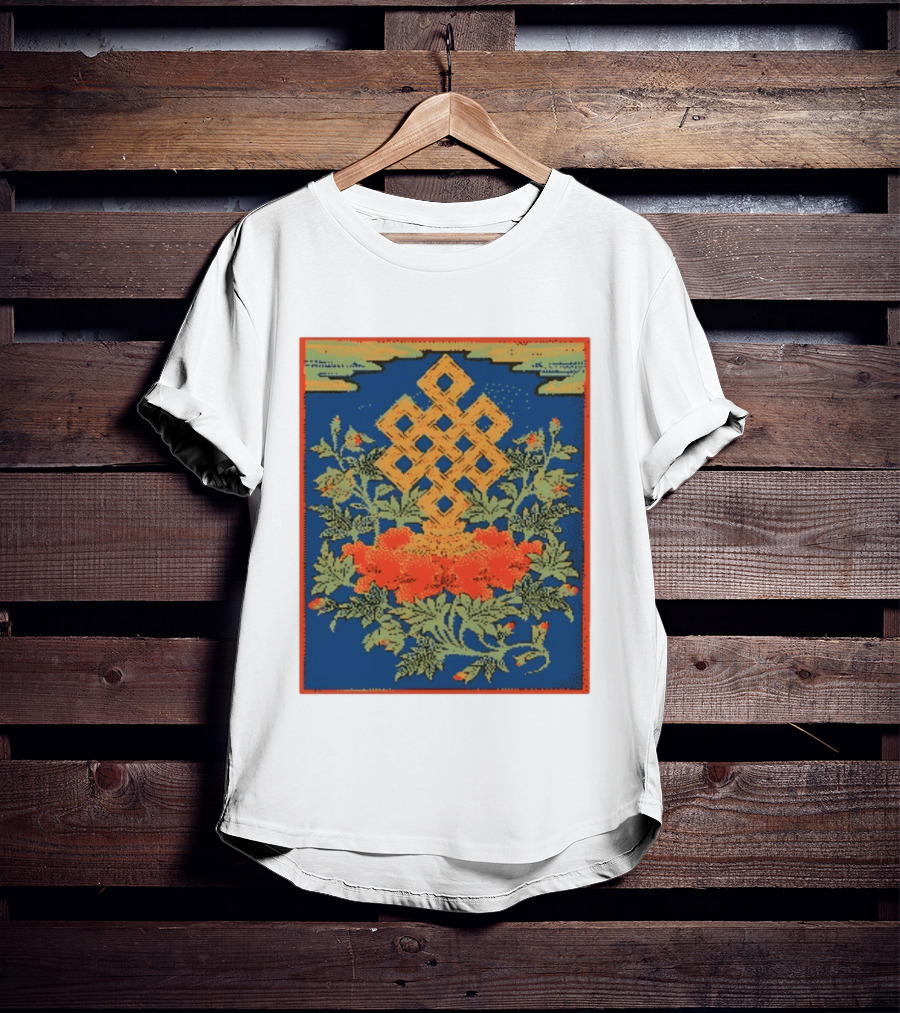 Srivatsa Endless Knot Floral Design Buddhist Symbol With Blossoms T-Shirt