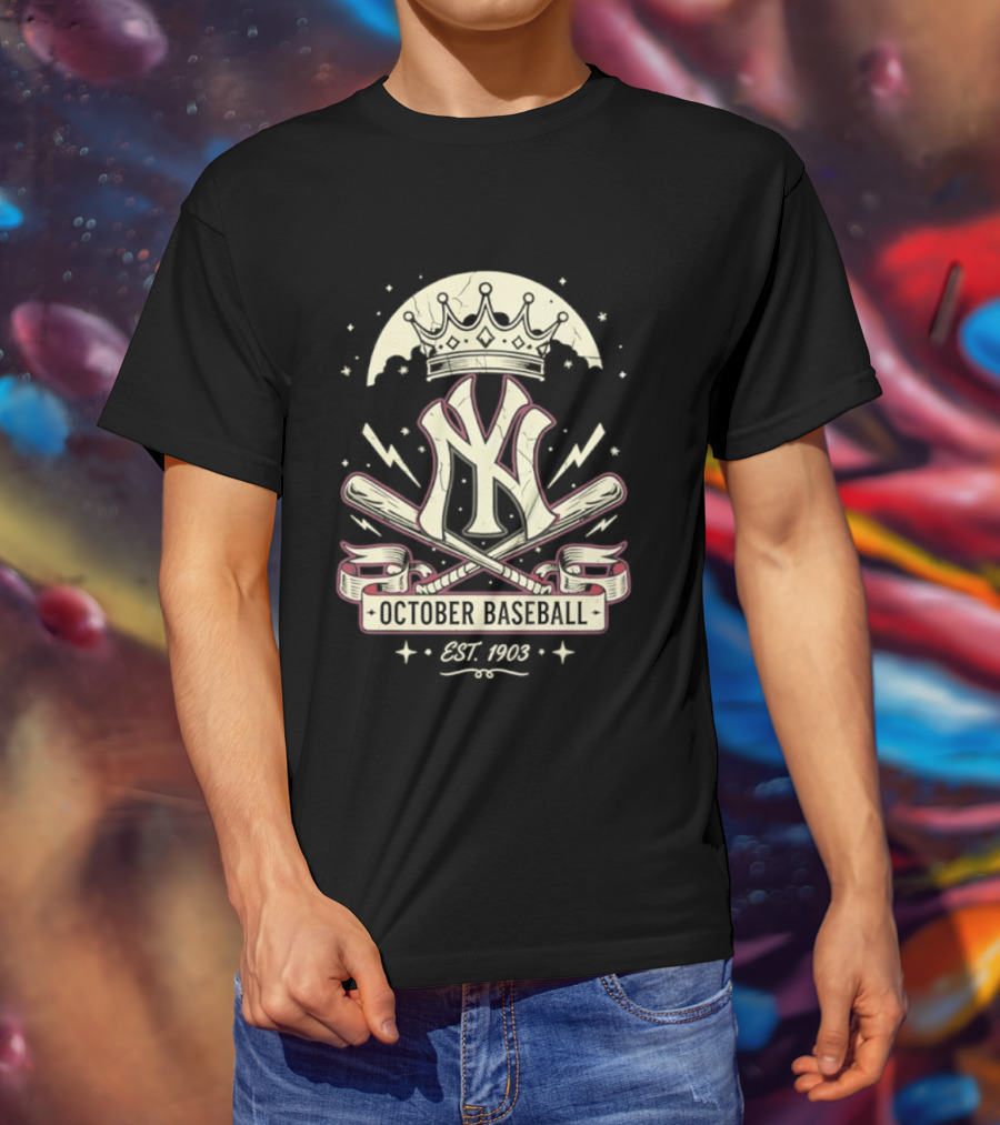 New York Yankees October Baseball Retro Emblem Est 1903 T-Shirt