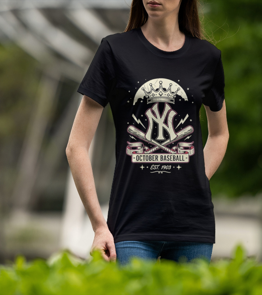 New York Yankees October Baseball Retro Emblem Est 1903 T-Shirt