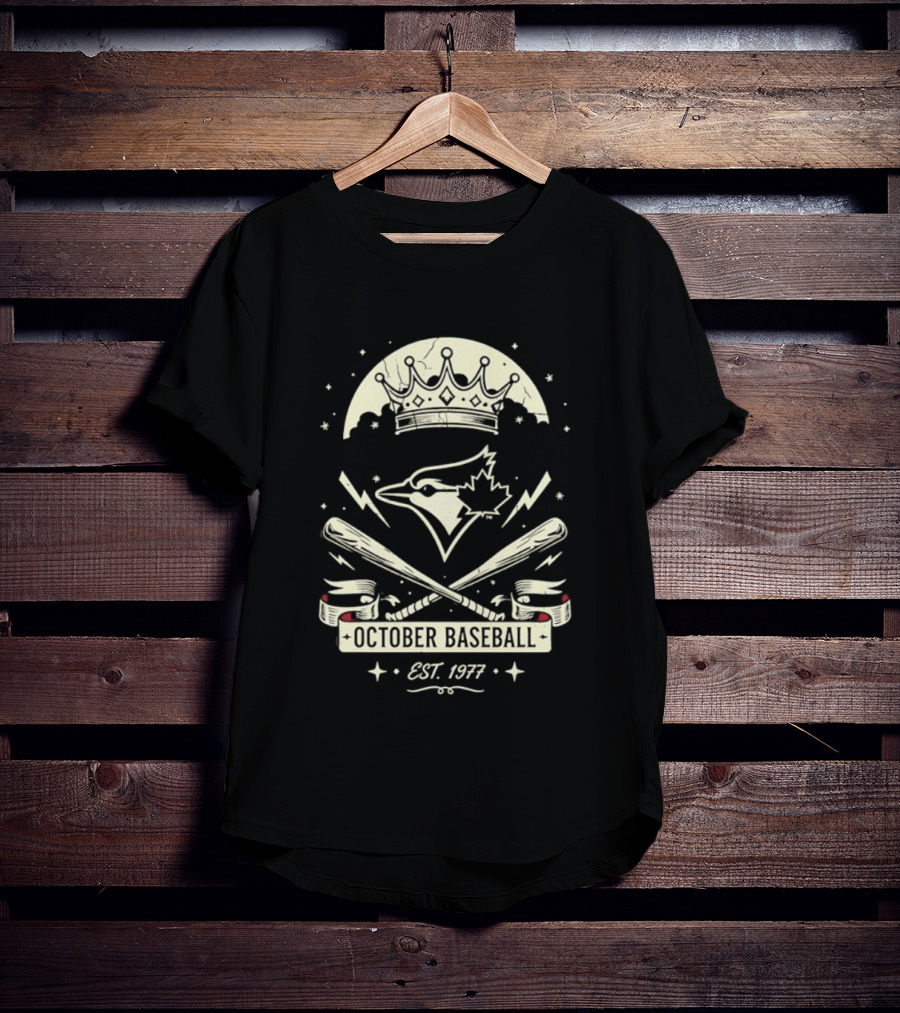 Toronto Blue Jays October Baseball 1977 Established Vintage Moon Bat Cross Canada Leaf T-Shirt