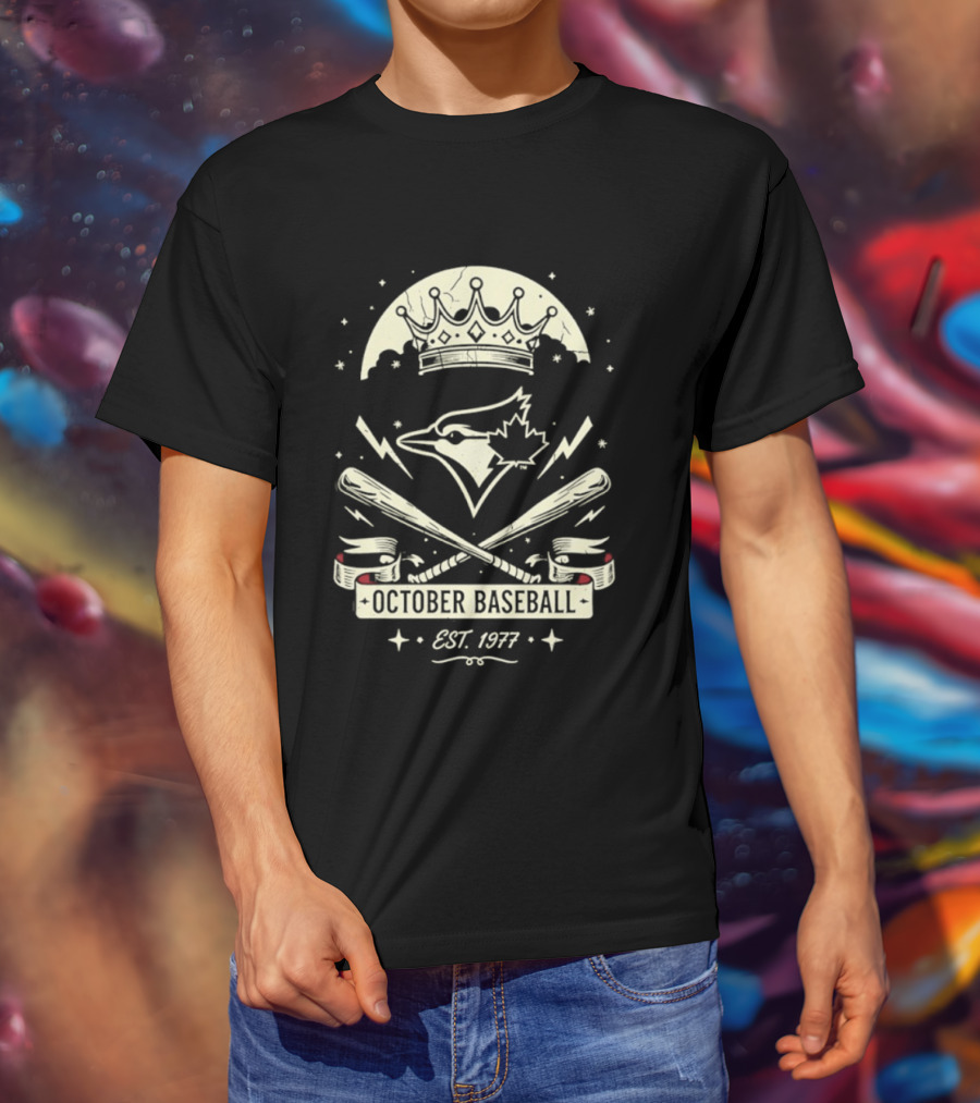 Toronto Blue Jays October Baseball 1977 Established Vintage Moon Bat Cross Canada Leaf T-Shirt