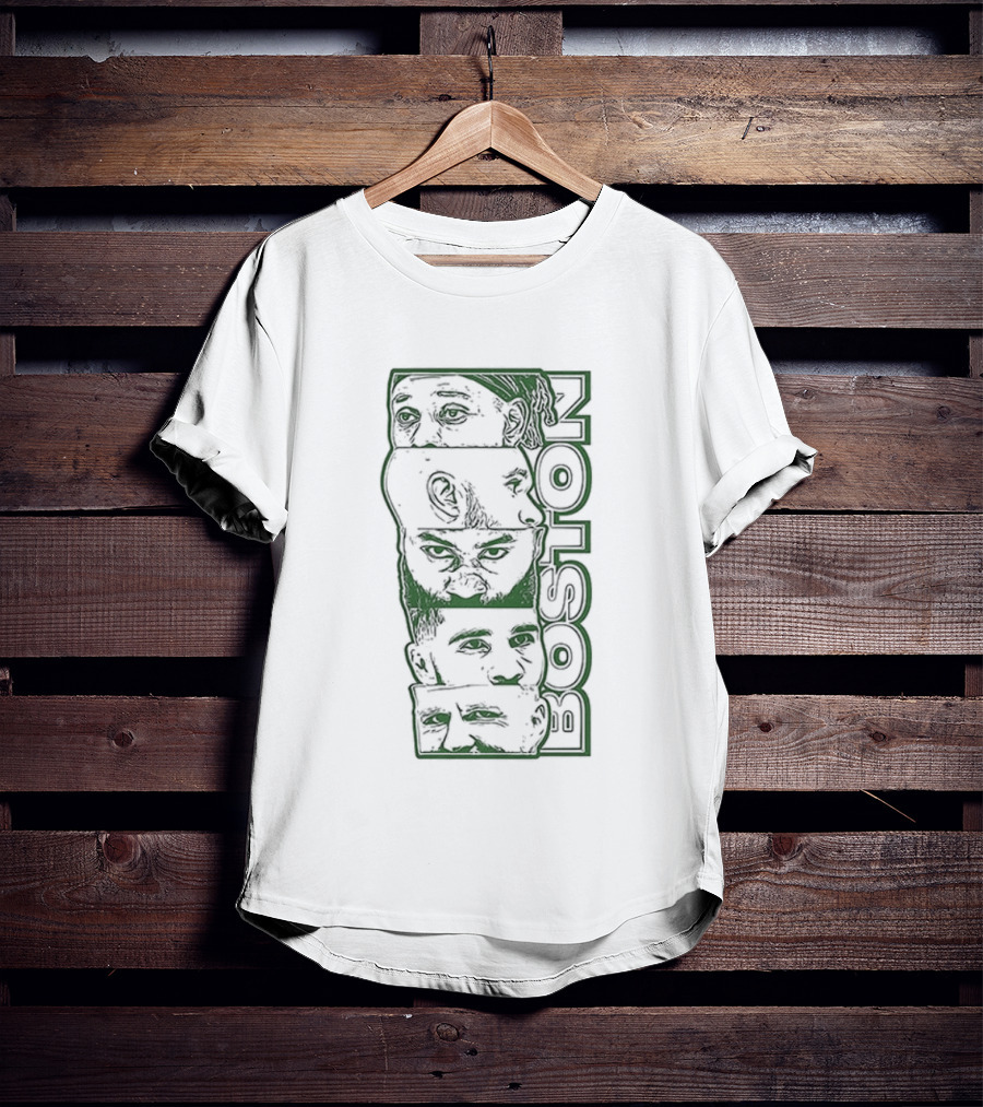 Boston Celtics Starting Five Tatum White Brown Porzingis Holiday T-Shirt