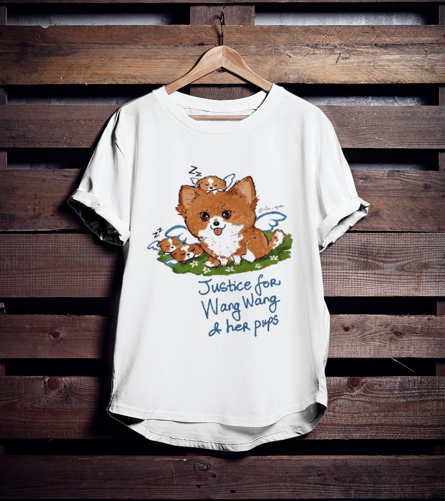 Justice For Wang Wang And Her Pups Cute Illustrated Memorial T-Shirt
