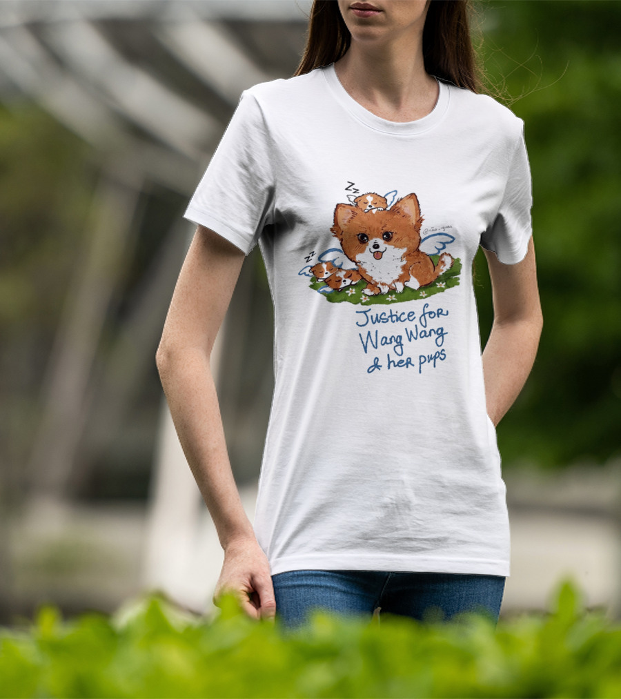 Justice For Wang Wang And Her Pups Cute Illustrated Memorial T-Shirt