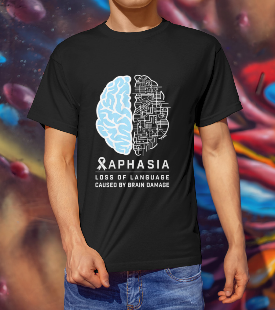 Aphasia Awareness Ribbon Brain Design Loss Of Language Caused By Brain Damage T-Shirt