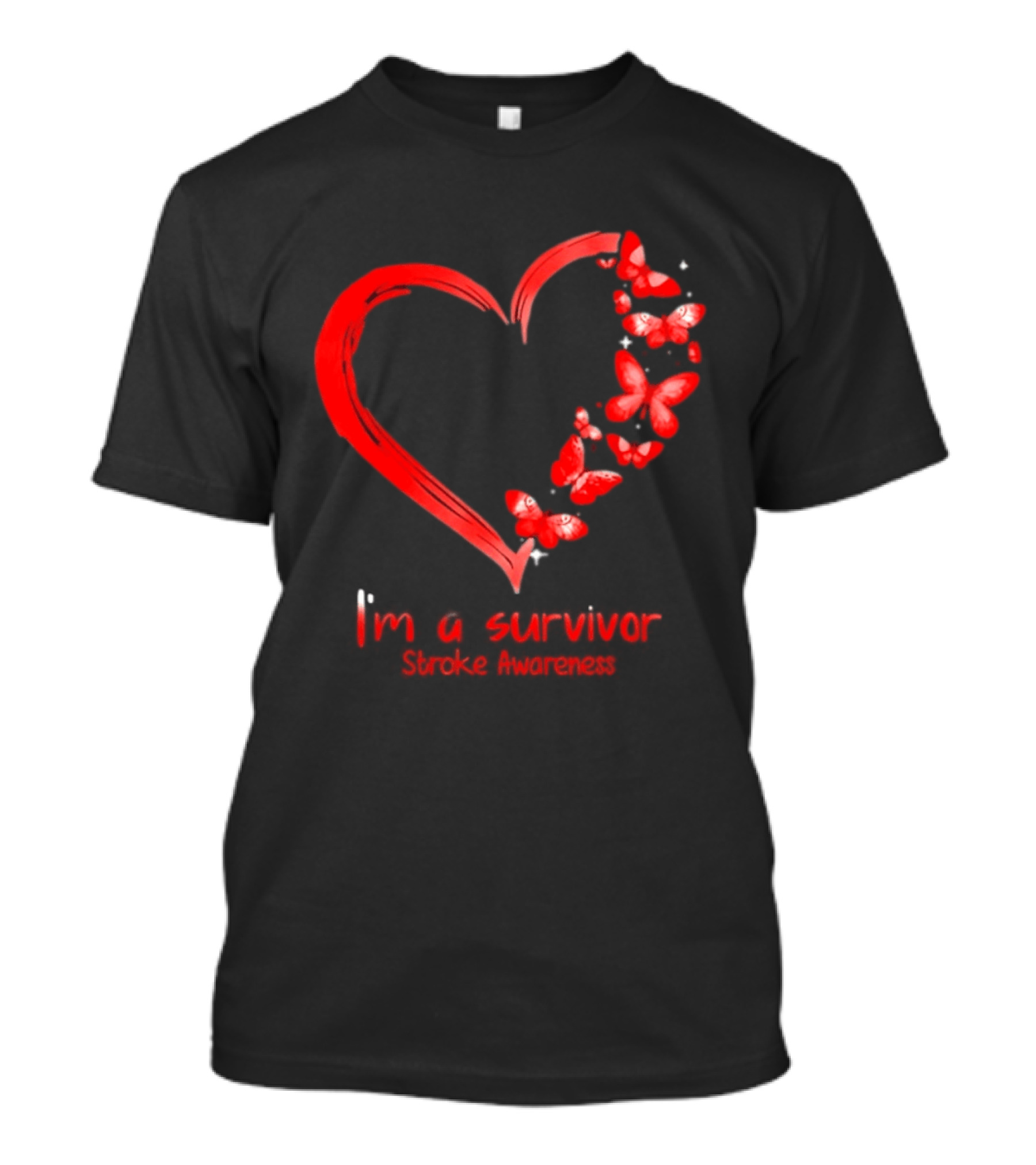 I'm A Survivor Stroke Awareness Heart And Red Butterflies T-Shirt