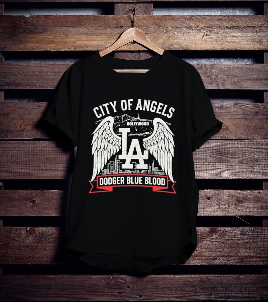 City Of Angels LA Hollywood Dodger Blue Blood Wings Skyline T-Shirt