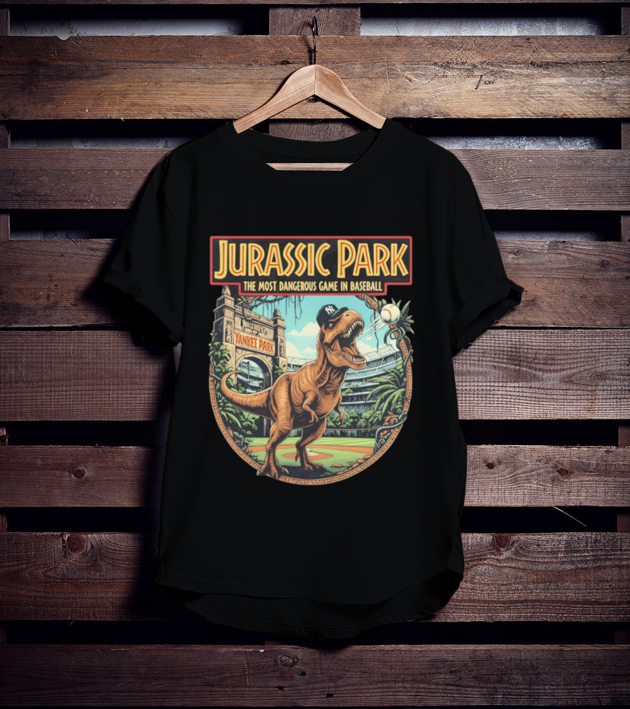 Jurassic Park The Most Dangerous Game In Baseball Yankee Park Rex Stadium Adventure T-Shirt