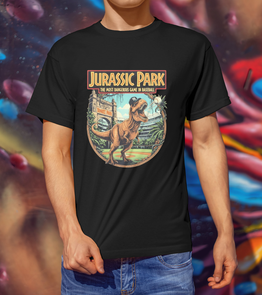 Jurassic Park The Most Dangerous Game In Baseball Yankee Park Rex Stadium Adventure T-Shirt