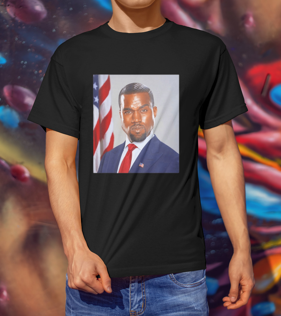 Kanye West Ye Political Portrait American Flag Suit And Tie T-Shirt