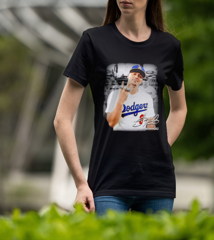 Kike Hernandez Los Angeles Dodgers MLB Number 14 Autographed Photo T-Shirt