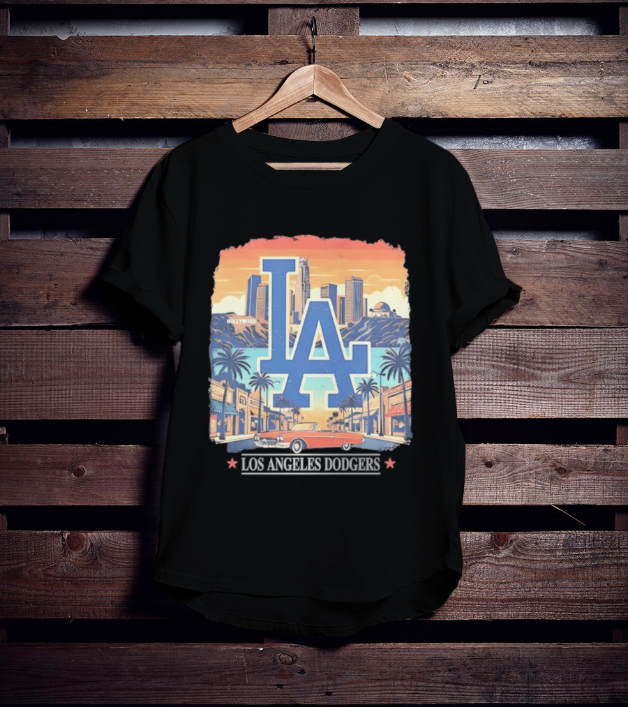 Los Angeles Dodgers LA Hollywood Skyline Classic Car T-Shirt