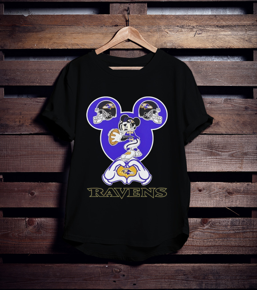 Mickey Mouse Baltimore Ravens Football Love Ravens Helmets T-Shirt