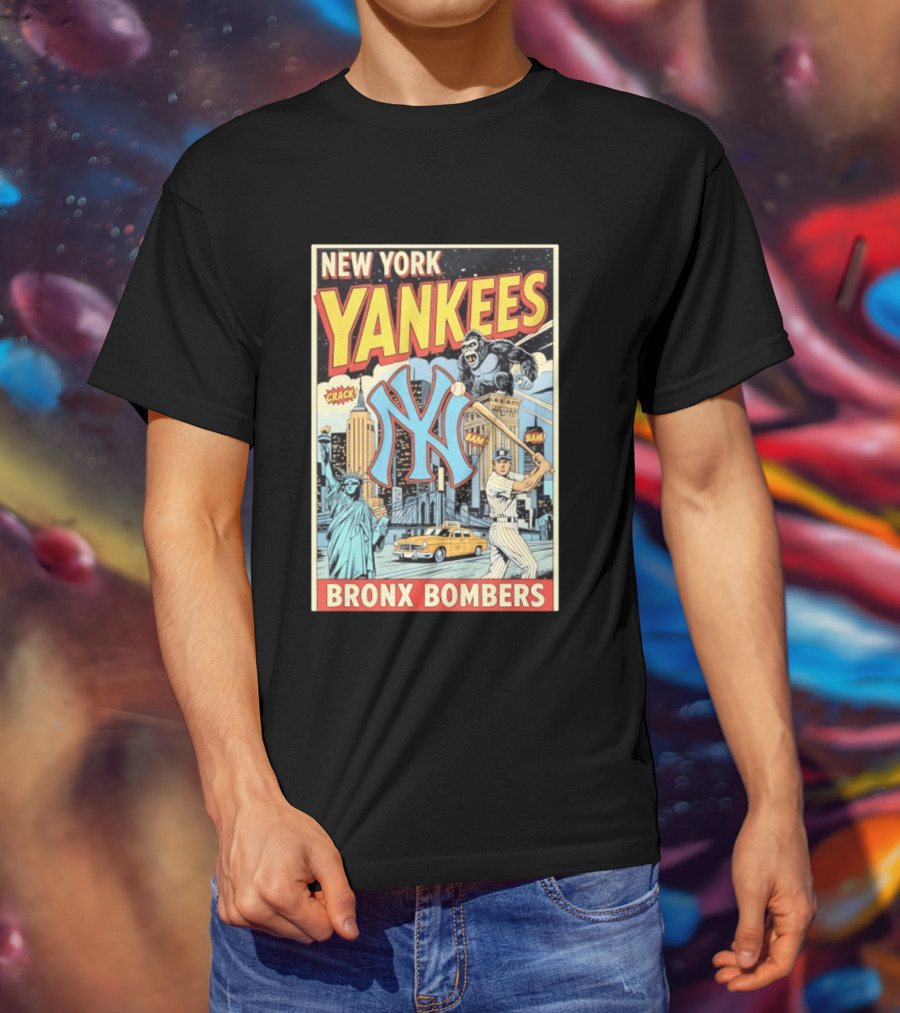 New York Yankees Bronx Bombers King Kong Baseball Statue Of Liberty Taxi Skyline T-Shirt