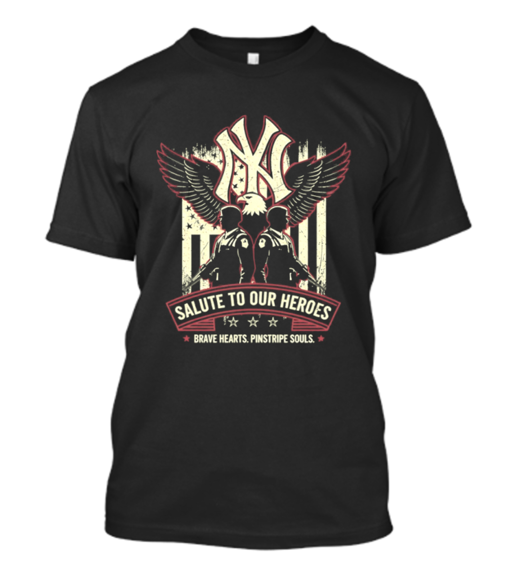 NY Yankees Salute To Our Heroes Brave Hearts Pinstripe Souls T-Shirt