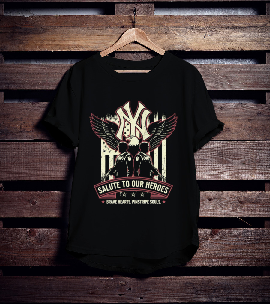 NY Yankees Salute To Our Heroes Brave Hearts Pinstripe Souls T-Shirt