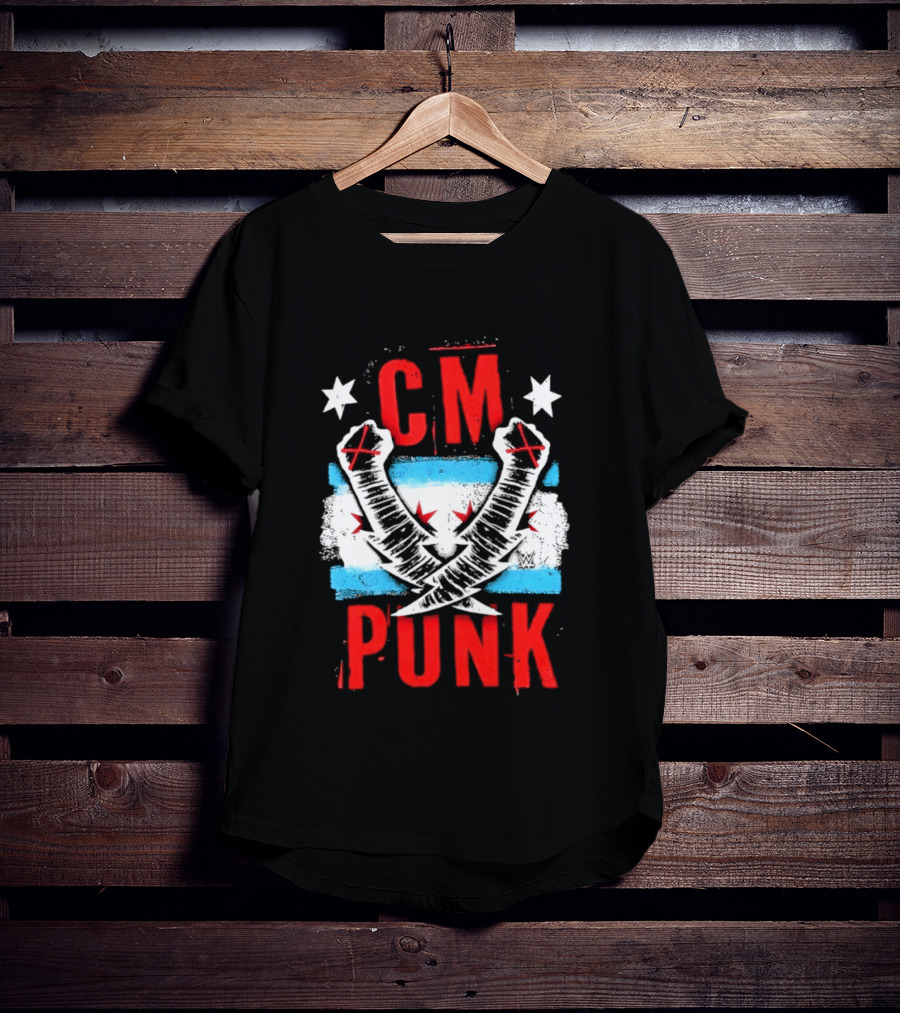 CM Punk Chicago Flag Lightning Bolt Fist WWE Stars T-Shirt