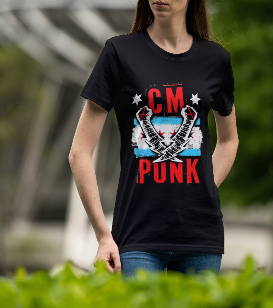 CM Punk Chicago Flag Lightning Bolt Fist WWE Stars T-Shirt