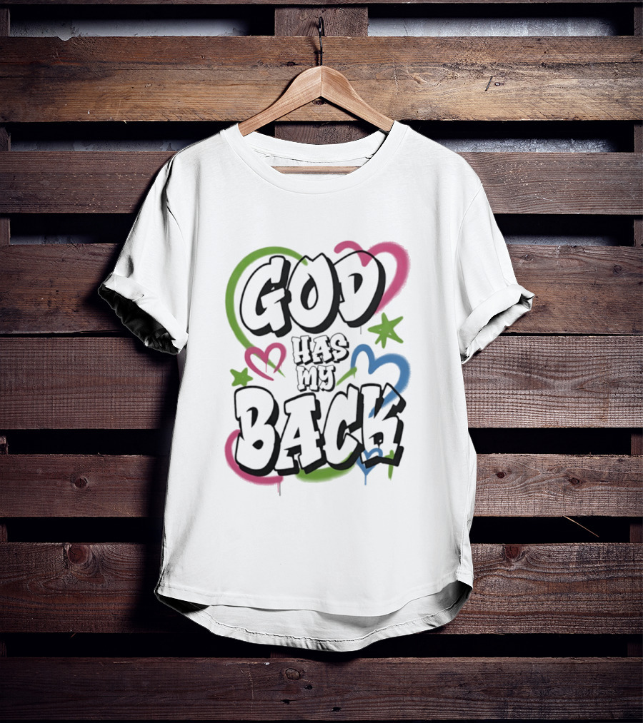God Has My Back Faith Inspirational Religious Hearts Stars T-Shirt