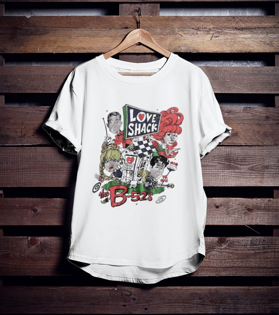 The B 52's Love Shack Cartoon Artwork Featuring Band Members T-Shirt