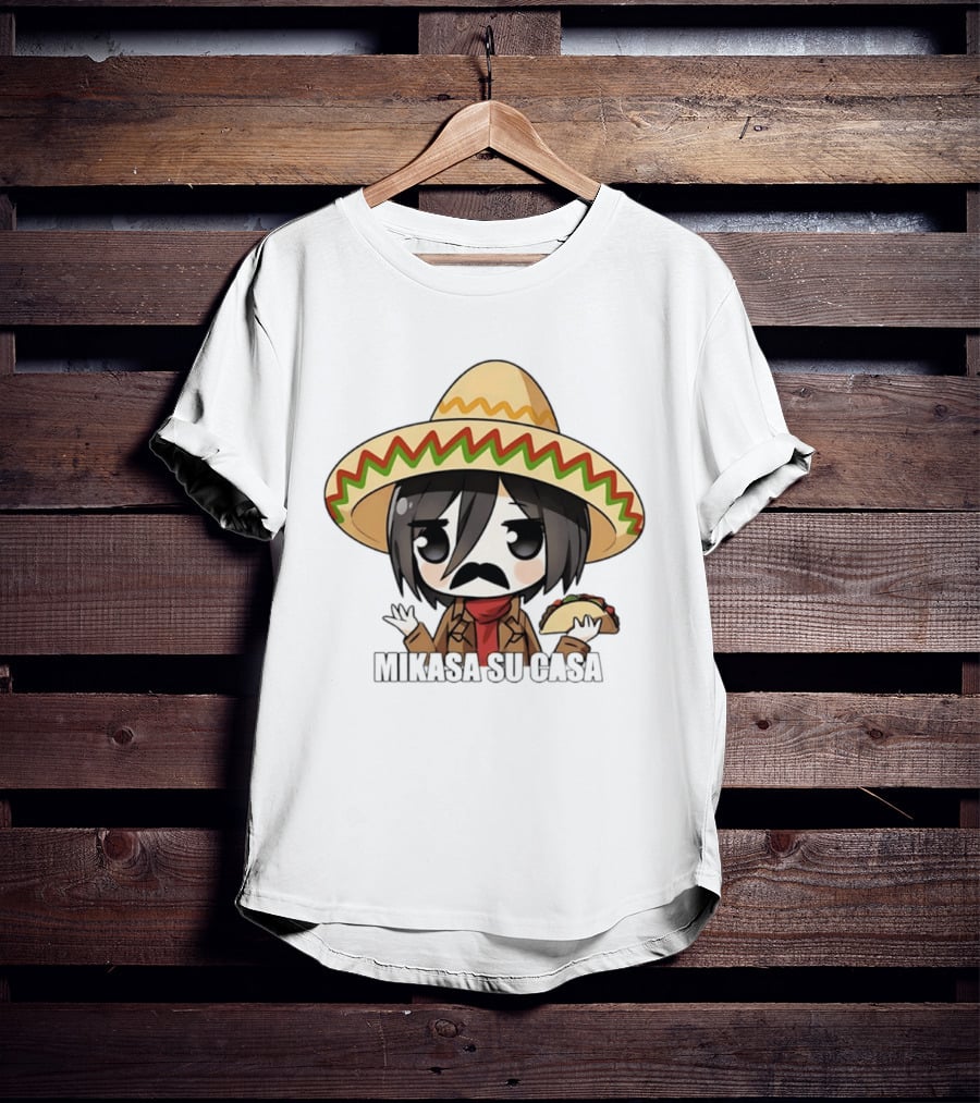 Mikasa Su Casa Funny Anime Taco Sombrero Mikasa Ackerman T-Shirt