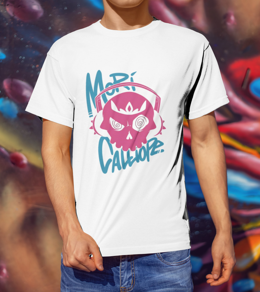 Mori Calliope Pink Skull With Headphones T-Shirt