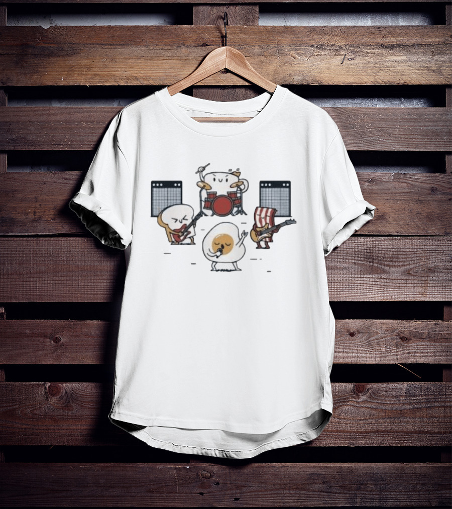 Breakfast Food Band Music Egg Bacon Toast Drumming And Guitar T-Shirt