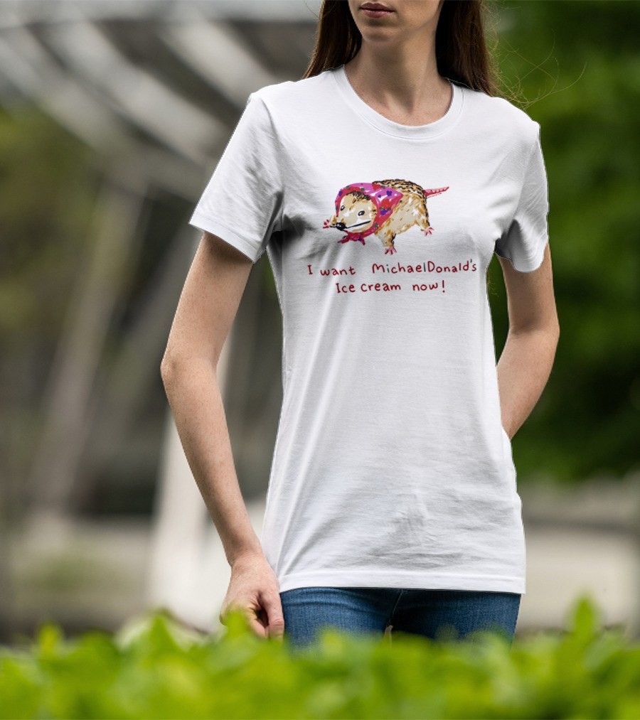 I Want MichaelDonald's Ice Cream Now Opossum In Pink Bandana T-Shirt